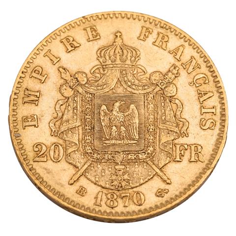 Frankreich /GOLD Napoleon III. 20 Francs 1870-BB