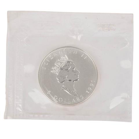 Kanada /SILBER - 5 $ Elisabeth II. 1 Unze Maple Leaf 1991