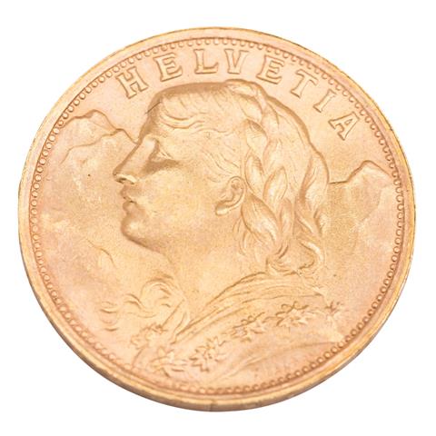 Schweiz /GOLD - 20 Franken Vreneli 1947-B,