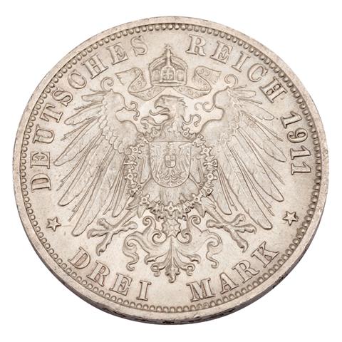 Königreich Württemberg - 3 Mark 1911/F, Zur Silbernen Hochzeit am 8.4.1911,