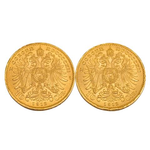 Österreich - 2 x 10 Kronen 1912, GOLD, offizielle Nachprägung,