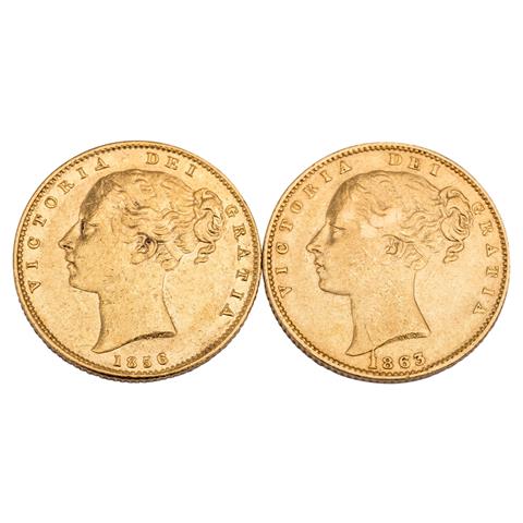 Great Britain - 2 x GBP 1856, 1863/16, Sovereign, GOLD,