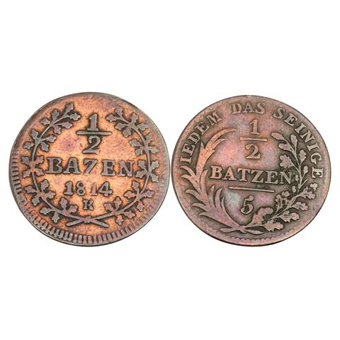 Schweiz / St. Gallen - 2 x 1/2 Batzen 1814/K, 1816/VR,