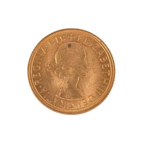 Großbritannien /GOLD - Elisabeth II mit Schleife, 1 Sovereign 1958