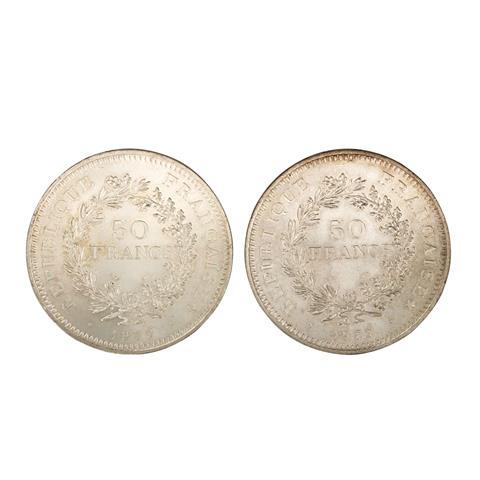 Frankreich /SILBER - 2 x 50 Francs 'Herkulesgruppe' Jg. 1977/79