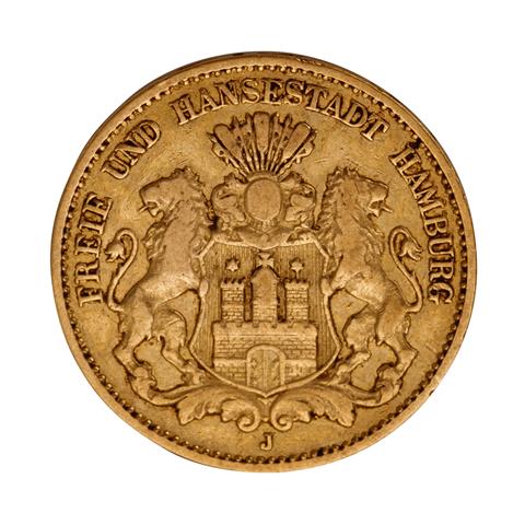 Deutsches Kaiserreich / Hamburg - 10 Mark 1875/J, Stadtsiegel, GOLD,