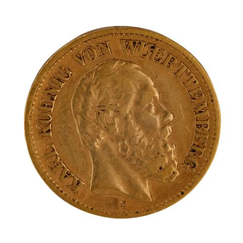 Deutsches Kaiserreich / Württemberg - 10 Mark 1876/F, König Karl, GOLD,