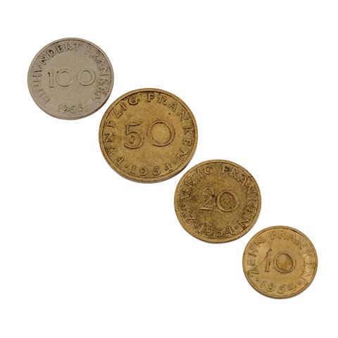 Saarland - Set von 4 Münzen zu 10, 20, 50 und 100 Franken,
