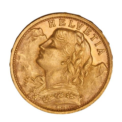 Schweiz /GOLD - 20 Sfr. Vreneli 1927-B