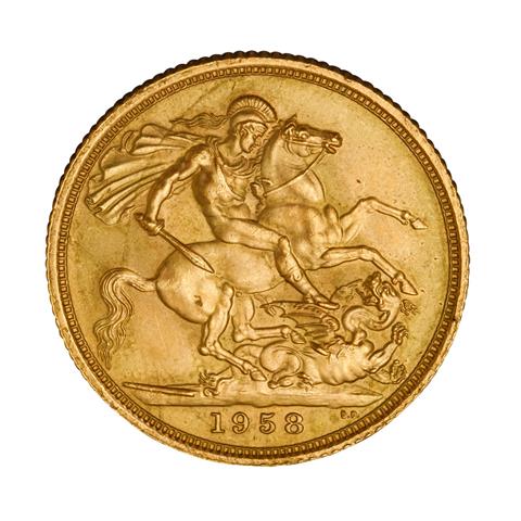 Großbritannien /GOLD - Elisabeth II. 1 x 1 Sovereign m. Schleife 1958