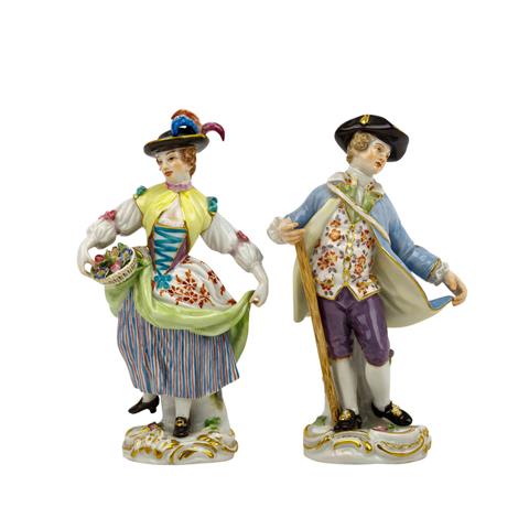 MEISSEN, Paar Porzellanfiguren Gärtnerkinder „“Junge mit Schäferstab” & „Mädchen mit Blumenkorb“,