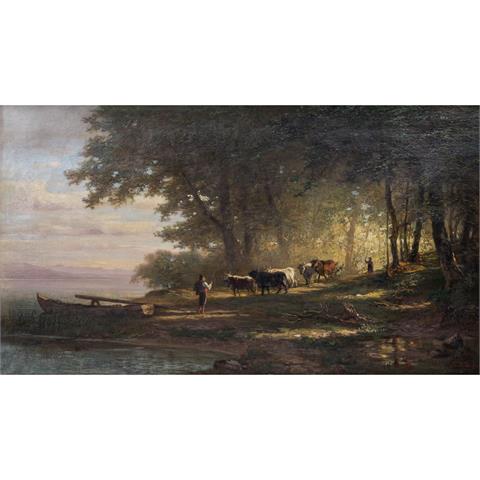 KÖCKERT, JULIUS (1827 - 1918), "Hirten mit Kühen an einem Ufer", 1885,