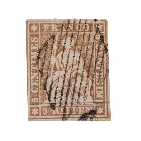 Schweiz - 1855/57, 5 Rappen mittelbraun, 1. Berner Periode, dünnes Seidenpapier,