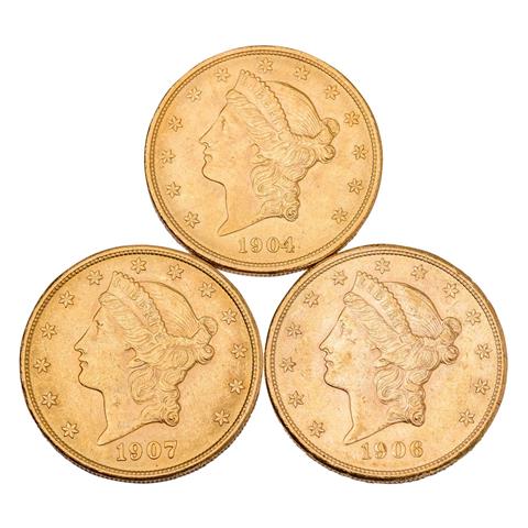 USA - GOLDLOT / 3x Double Eagle 'Liberty Head' 20$