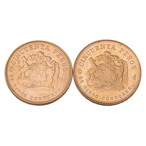 Chile - 2 x 50 Pesos 1961, 1965, Liberty, GOLD,