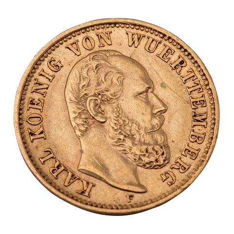 Deutsches Kaiserreich / Württemberg - 5 Mark 1877/F, GOLD,