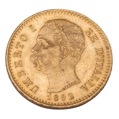 Italien - 20 Lire 1882, Umberto I., GOLD,