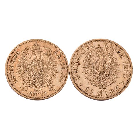 Deutsches Kaiserreich / Bayern - 2 x 10 Mark 1872 und 1878, GOLD,