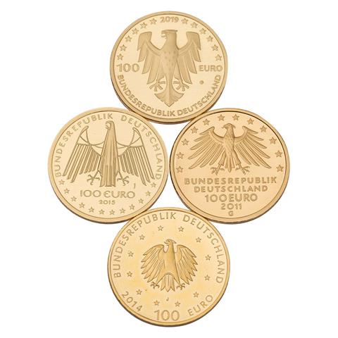 BRD /GOLD-Lot mit 4x 100€ Gedenkmünzen à 1/2 Unze
