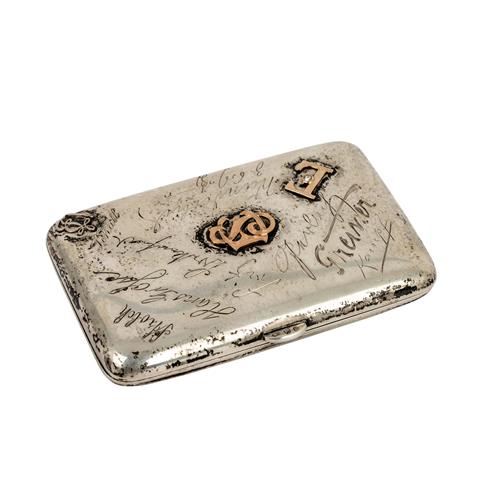 LUTZ & WEISS PFORZHEIM, Zigarettenetui mit Autogrammen und Goldmonogramm, Silber 800, um 1920-30,