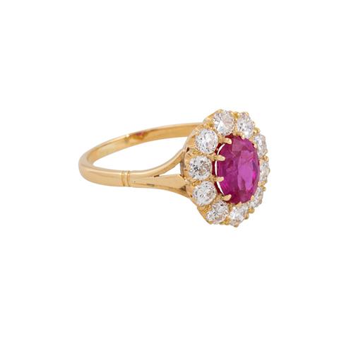 Ring mit pinkfarbenem Saphir und Altschliffdiamanten