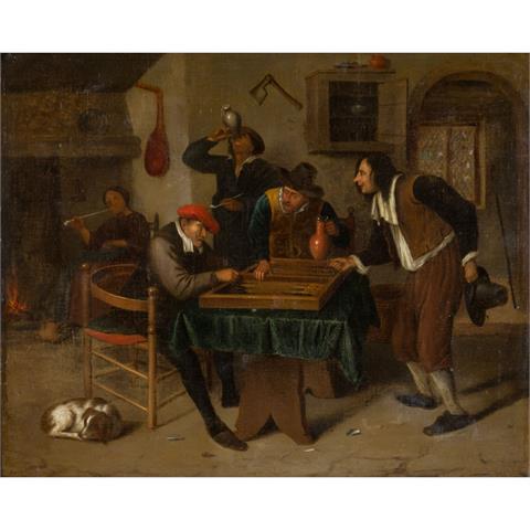 STEEN, Jan, ATTRIBUIERT (1626-1679), "Wirtshausinterieur mit Bauern beim Tricktrackspiel",