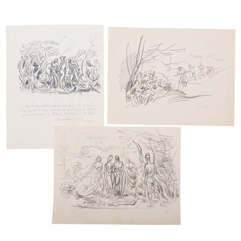 ZIEGLER, RICHARD (1891-1992), 3 Bleistiftentwürfe zu "Nausikaa" u.a.,