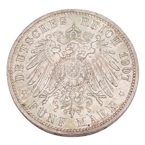 Herzogtum Sachsen-Coburg und Gotha/Silber - 5 Mark 1907/A, Herzog Carl Eduard,