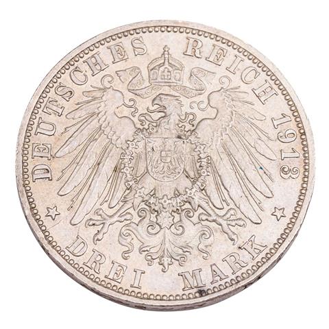 Herzogtum Sachsen-Meiningen/Silber - 3 Mark 1913/D, Georg II.,