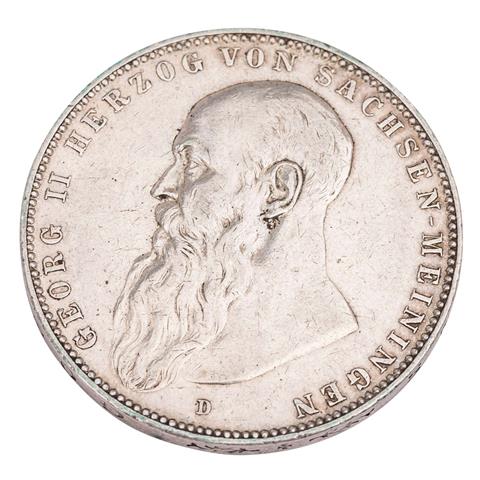 Herzogtum Sachsen-Meiningen/Silber - 5 Mark 1908/D, Georg II.,