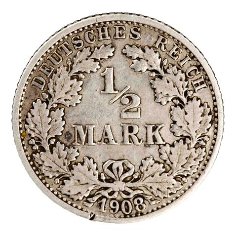 Deutsches Kaiserreich/Silber - 1/2 Mark 1908/F,