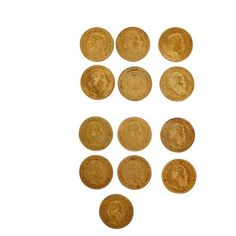 Deutsches Kaiserreich - Sammlung von 13 x 5 Mark, Gold,