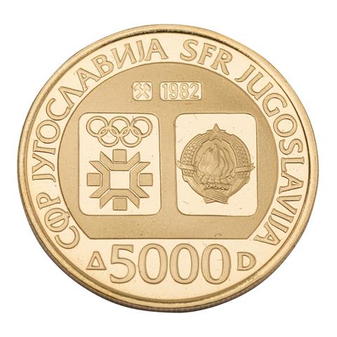 Jugoslawien/GOLD - 5000 Dinara '14. Olympischen Winterspiele Sarajevo 1984' 1982, PP,