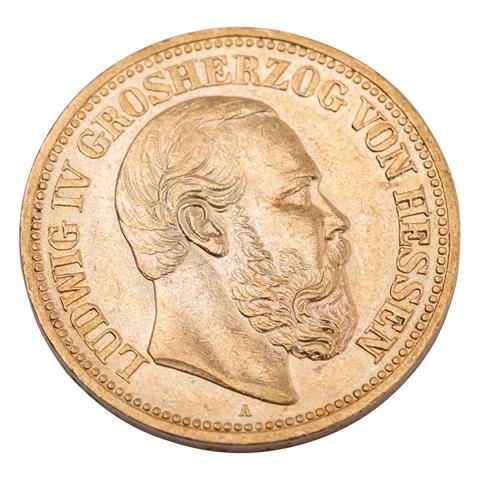 Dt. Kaiserreich /GOLD - Hessen, Ludwig IV. (1877-1892) 20 Mark 1892 A