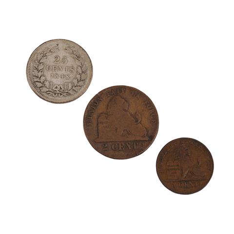 Belgien - 3 Kleinmünze: 1 Cent 1907, 2 Cent 1856, 25 Cent 1848,