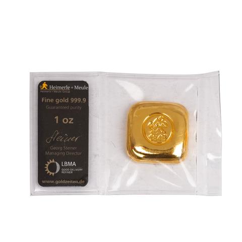 GOLDbarren - 1 x 1 Unze Gold gegossen, Hersteller Heimerle + Meule.