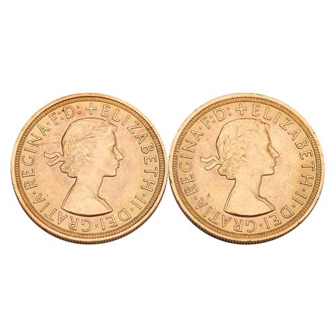 Großbritannien /GOLD - 2 x 1 Sovereign 1957