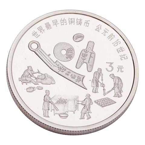 China/Silber - 3 Yuan 1992, Chinesisches Primitivgeld,