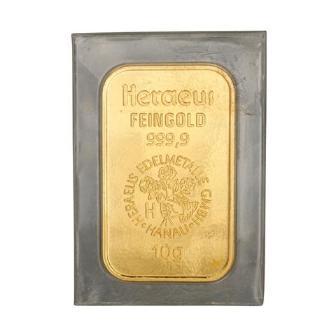 GOLDbarren – 10 g GOLD fein, Goldbarren geprägt, Hersteller Heraeus,