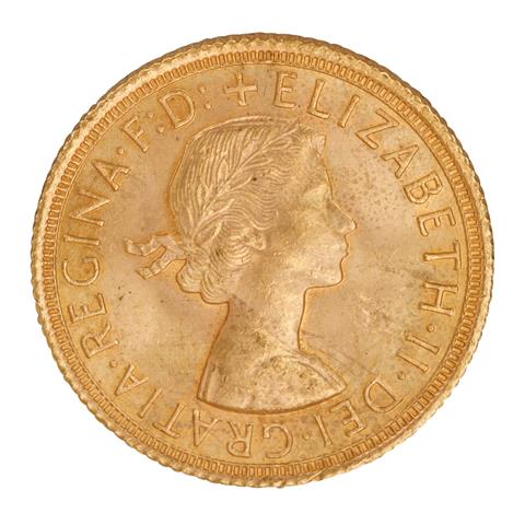Großbritannien /GOLD - Elisabeth II mit Schleife, 1 Sovereign 1958