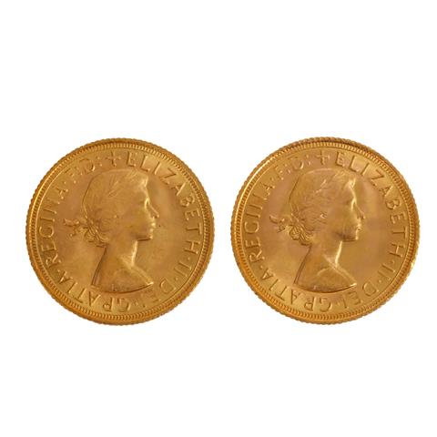 Großbritannien /GOLD - Elisabeth II. m. Schleife 2 x 1 Sovereign 1967/1968