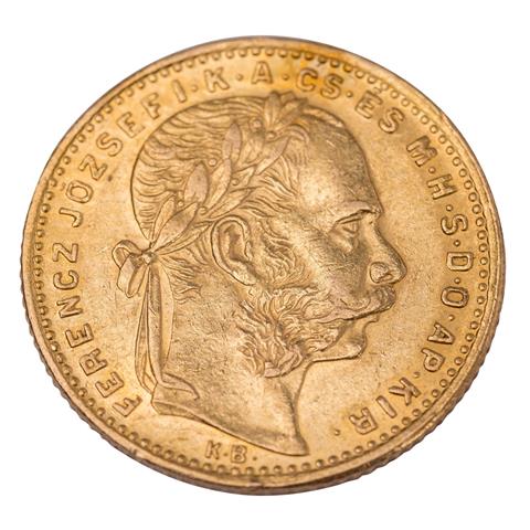 Österreich-Ungarn /GOLD - Franz Josef I. 8 Forint / 20 Fr. 1883