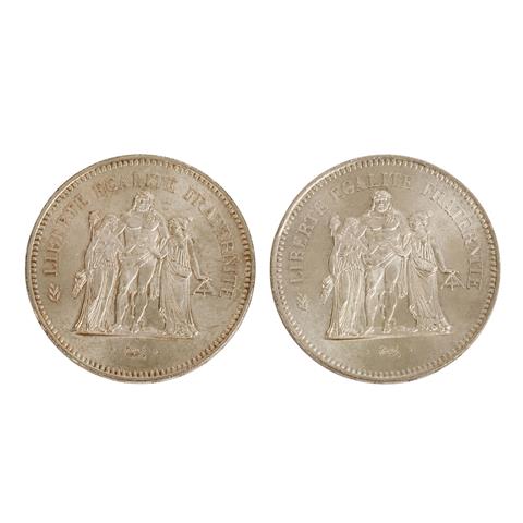 Frankreich /SILBER - 2 x 50 Francs 1977 'Herkulesgruppe'