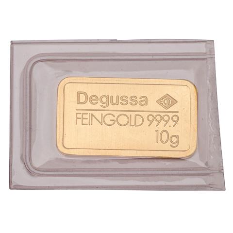 GOLDbarren – 10 g GOLD fein, Goldbarren geprägt, Hersteller Degussa,