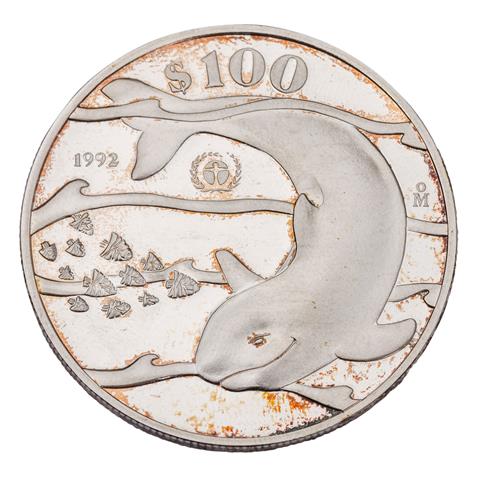 Mexiko /SILBER - 100 Pesos 'Vaquita Porpoise' 1992 PP
