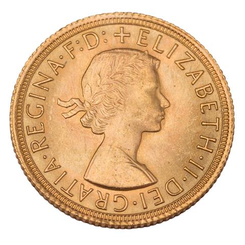 Großbritannien /GOLD - Elisabeth II mit Schleife, 1 Sovereign 1966