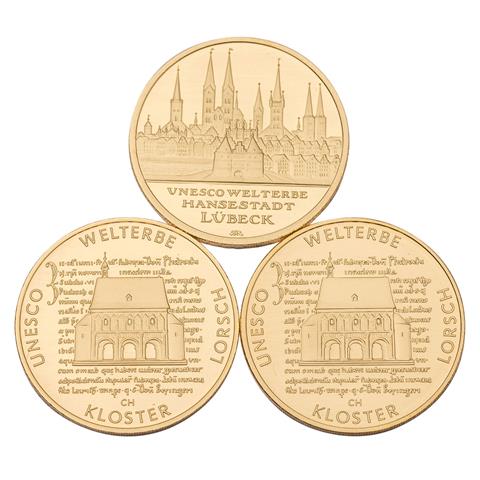 BRD - 3 x 100 Euros, Lübeck 2007, 2 x Lorsch 2014, GOLD,