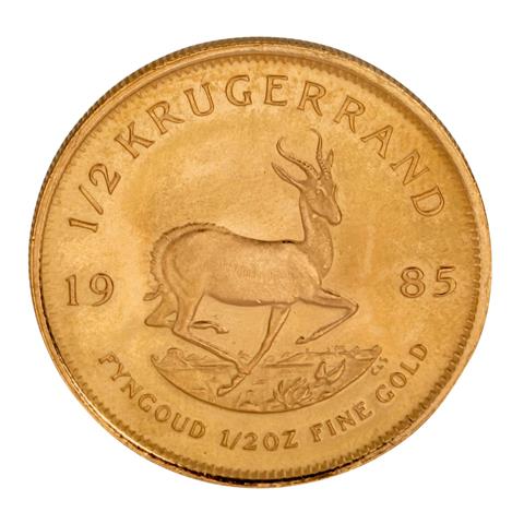 Südafrika/GOLD - 1/2 Unze GOLD fein, 1/2 Krügerrand 1985, vz- mit Belag