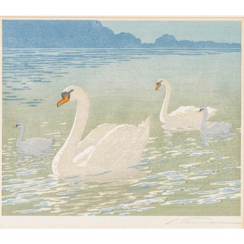 THIEMANN, CARL THEODOR (1881-1966), "Schwanenfamilie auf dem See",