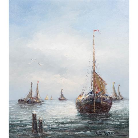 BROUWER, PETER (auch Petrus, 1935-2010), "Segelboote vor der Küste, bei Kampen",